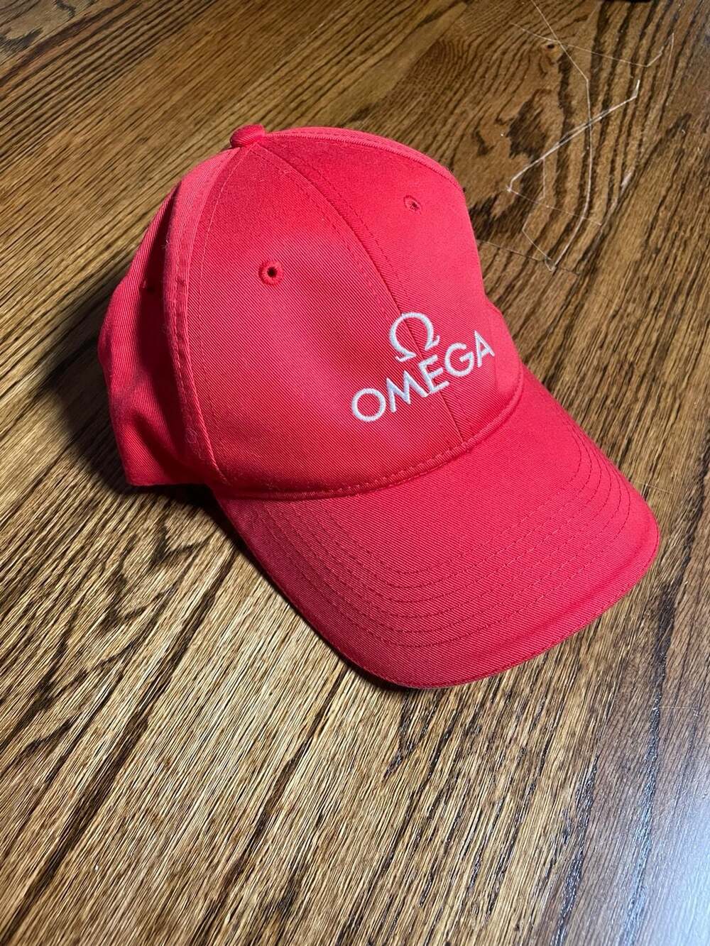 OMEGA Red Embroidered Logo Baseball Cap Hat